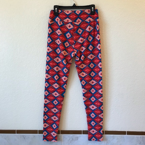 Lularoe Leggings Tights One Size Fall Colors Geometric Orange Blue - Picture 5 of 10